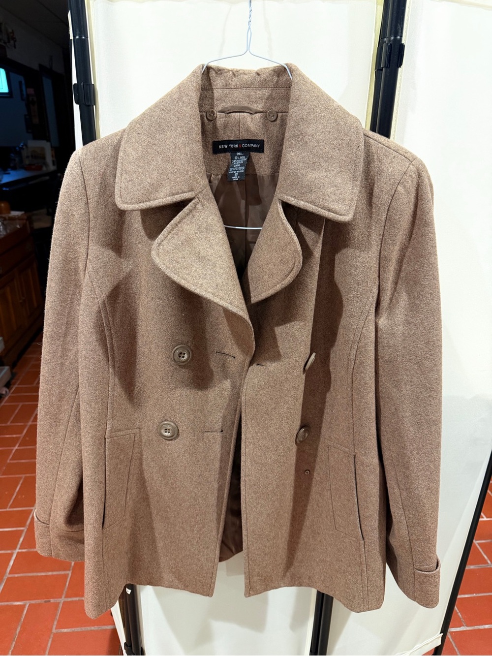 New York & Company Women's Wool Blend Peacoat — Tan Brown, Size 12
